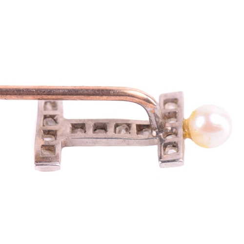 268 - A stick pin with initial I set with rose cut diamonds and a cultured pearl, a diamond ring set with ... 