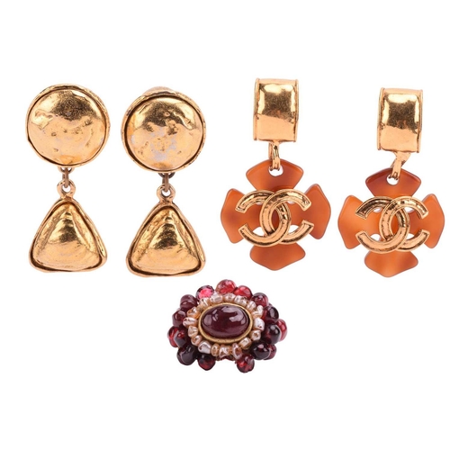 279 - Chanel - two pairs of clip-on earrings and a cocktail ring; including a pair of 1980s Byzantine-styl... 