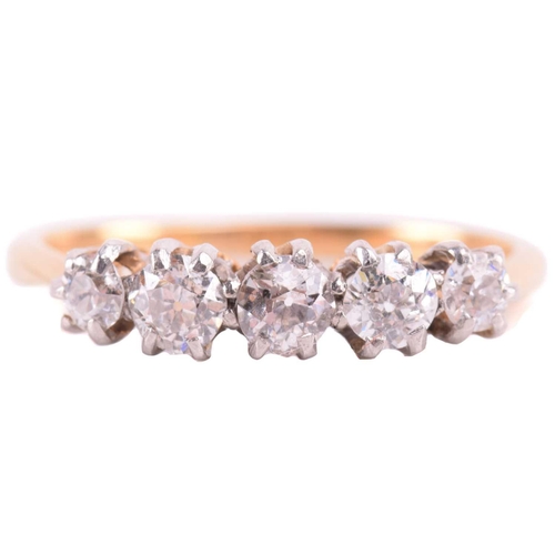 292 - A diamond five-stone ring, set with a row of old cut diamonds with a total estimated weight of 0.70c... 