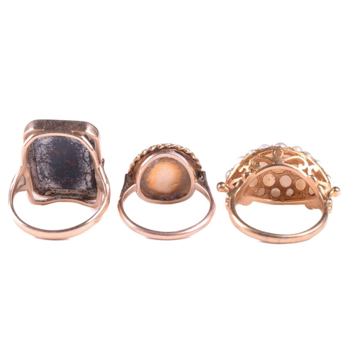 312 - A collection of jewellery including a cultured pearl ring with hallmarks for 9ct gold, ring size P, ... 