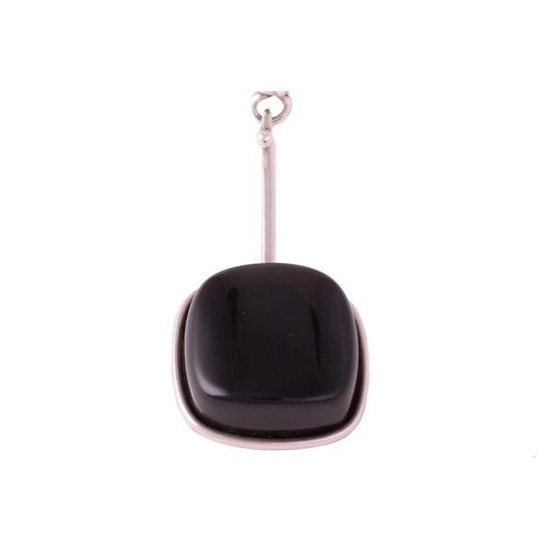 326 - Georg Jensen - 'Neck Ring' with square smoky quartz drop pendant; comprising a streamlined tension c... 