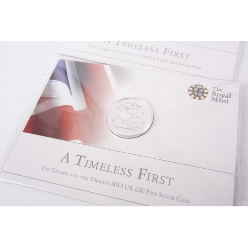 338 - Six £20 silver coins from The Timeless First series, a £5 brilliant uncirculated crown commemorating... 