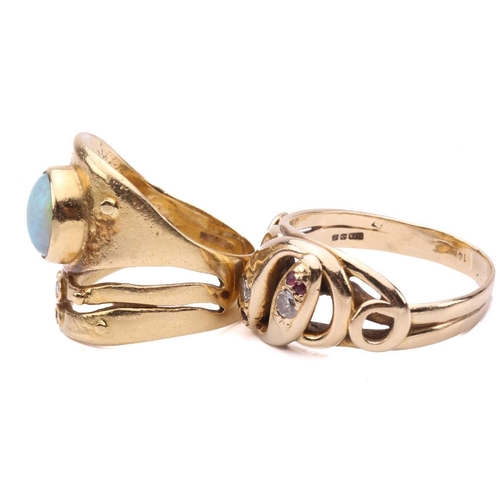 34 - An opal and diamond ring in an organic abstract design, the shank with English hallmarks for 18ct go... 