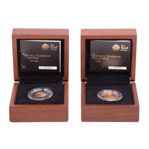 351 - 2013 Sovereign collection gold proof sovereign (No: 1941/7500) and quarter sovereign (No: 1305/3500)... 