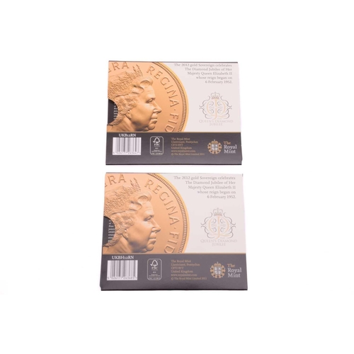 357 - A UK, gold sovereign and half sovereign, 2012, issued by the Royal Mint, each celebrating the Diamon... 