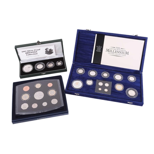 361 - A UK, millennium, collection of silver-proof coins, including Maundy money, number 02828 of 15000, i... 