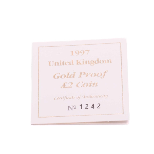 370 - A UK, gold proof £2, 1997, number 1242 of 2500 issued by the Royal Mint, in presentation case.