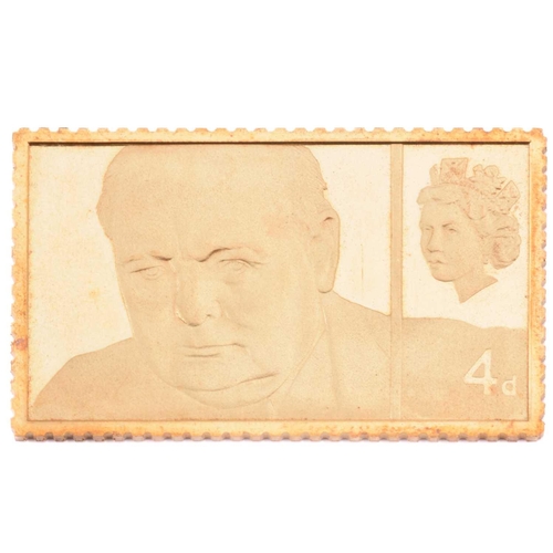 375 - A pair of 18ct gold Sir Windsor Churchill Stamp Replicas, hallmarked and stamped A2889 and B2889, is... 