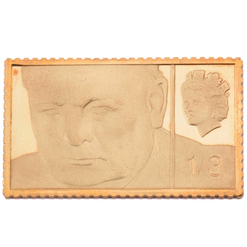 375 - A pair of 18ct gold Sir Windsor Churchill Stamp Replicas, hallmarked and stamped A2889 and B2889, is... 