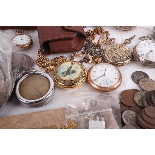 376 - Three silver-cased, open-face pocket watches, a gold-plated Elgin pocket watch, five silver/chromium... 