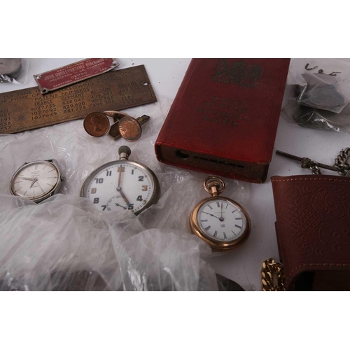 376 - Three silver-cased, open-face pocket watches, a gold-plated Elgin pocket watch, five silver/chromium... 