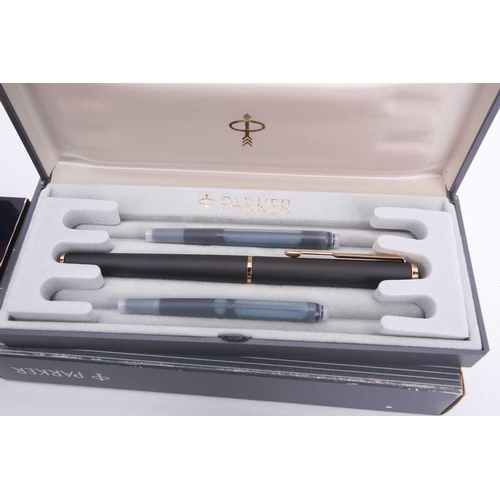 393 - A collection of boxed and cased Waterman, Parker and Shaefer fountain pens, including a metallic blu... 