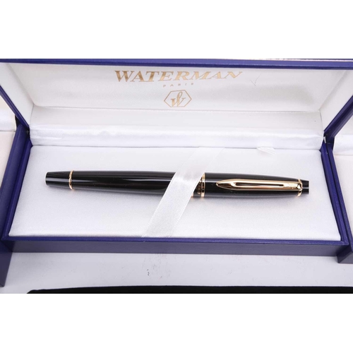 393 - A collection of boxed and cased Waterman, Parker and Shaefer fountain pens, including a metallic blu... 