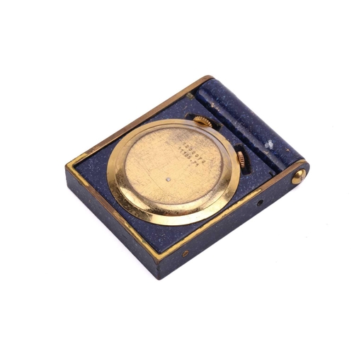 474a - A Jaeger LeCoultre folding alarm travel watch, with simulated Lapis Lazuli and gilt case, the Roman ... 