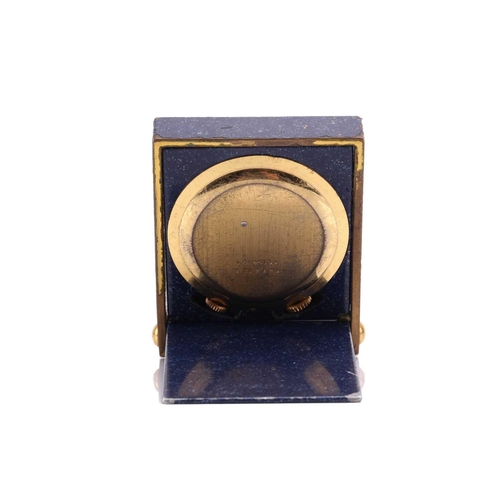 474a - A Jaeger LeCoultre folding alarm travel watch, with simulated Lapis Lazuli and gilt case, the Roman ... 