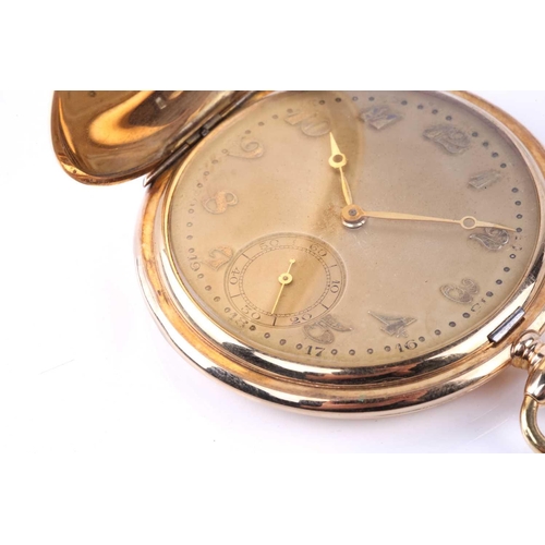 476 - A full hunter pocket watch in 14ct gold, featuring a keyless wound movement in a yellow metal case s... 