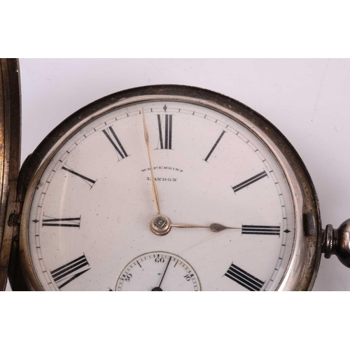 479 - Two silver pocket watches featuring a silver W R Perkins London full hunter pocket watch, featuring ... 