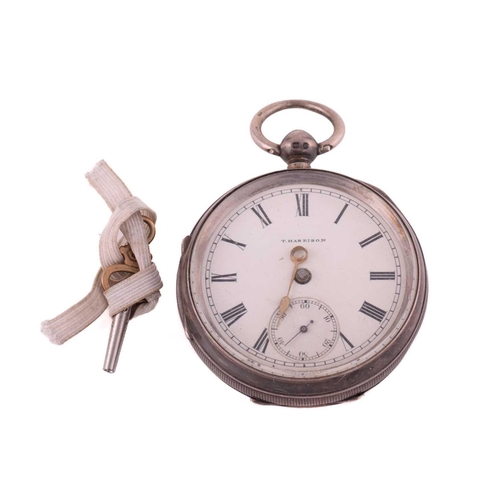 480 - Two pocket watches a silver purse two brooches and a spinning fob, The first silver open-face pocket... 