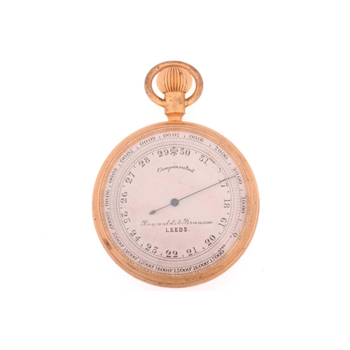 482 - A Reynolds & Branson Ltd Leeds pocket barometer, featuring a steel and gilt case measuring 49mm with... 