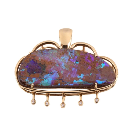 54 - An opal and diamond pendant necklace, the pendant is designed as a cloud set with a boulder opal mea... 