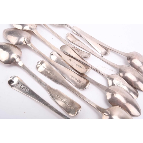 566 - A set of six Scottish silver fiddle pattern teaspoons each engraved 