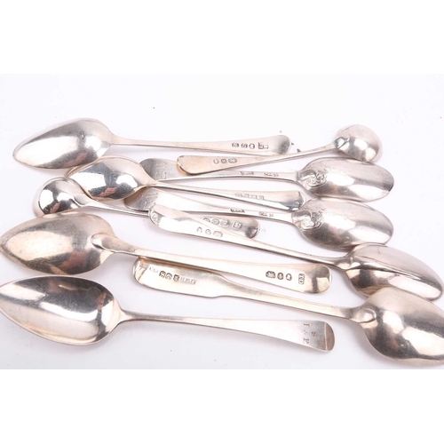 566 - A set of six Scottish silver fiddle pattern teaspoons each engraved 