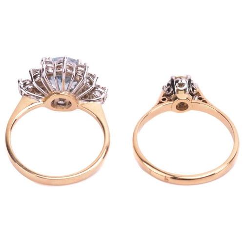 83 - Two gem-set rings; featuring a yellow sapphire solitaire ring, centred with a circular-cut yellow sa... 