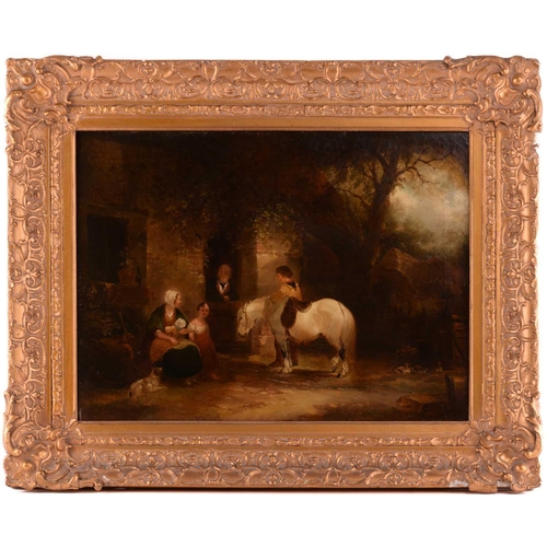 14 - Attributed to William Shayer Snr. (1787 - 1879), Family with a pony outside a farmhouse, unsigned, o... 