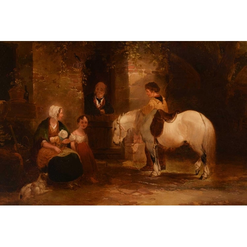 14 - Attributed to William Shayer Snr. (1787 - 1879), Family with a pony outside a farmhouse, unsigned, o... 