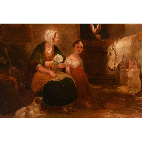 14 - Attributed to William Shayer Snr. (1787 - 1879), Family with a pony outside a farmhouse, unsigned, o... 