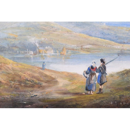 17 - 19th century British School, Three Highland views with figures, and another by the same hand of shep... 