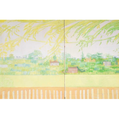 18 - † Roger de Grey (1918-1995), Triptych landscape with houses, unsigned, oil on three boards, 165 x 36... 