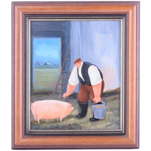 6 - † Margaret Loxton (b.1938) British, 'The Pig Keeper', oil on board, signed to lower right corner, 29... 