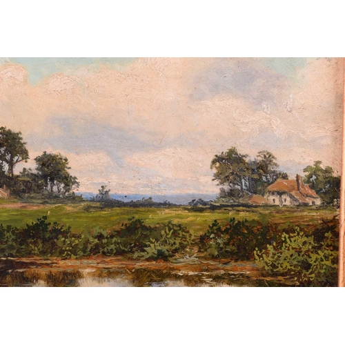 32 - Manner of Benjamin Williams Leader (1831- 1923), Thatched cottages by a pond, unsigned, oil on canva... 