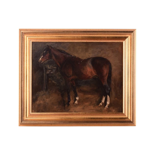 33 - Late 19th century British School, A chestnut Welsh cob in a stable, unsigned, oil on canvas, 35 x 44... 