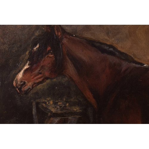 33 - Late 19th century British School, A chestnut Welsh cob in a stable, unsigned, oil on canvas, 35 x 44... 