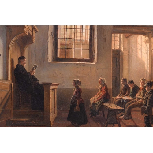 34 - Cornelis van der Meer Mohr (1821-1876) Dutch, sunday school in a church crypt, with a cleric reading... 