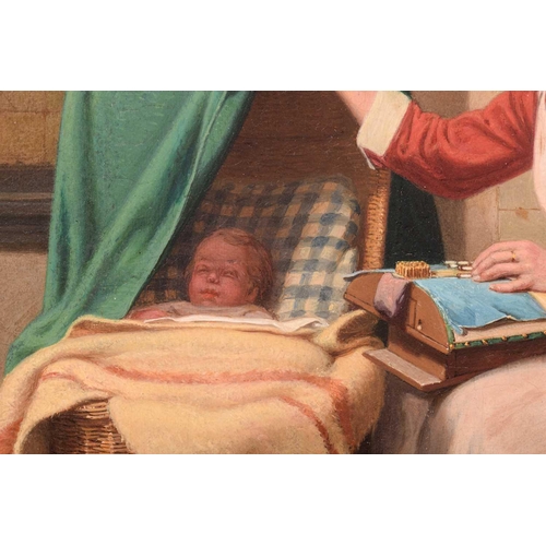 41 - Charles Joseph Grips (Belgian, 1825 – 1920) “Tending to her baby”, signed, oil on panel, 37cm x 29.5... 