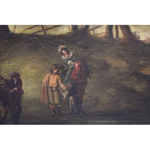 43 - 19th century Flemish school, figures on horseback in a landscape, oil on canvas, unsigned, 73 cm x 1... 