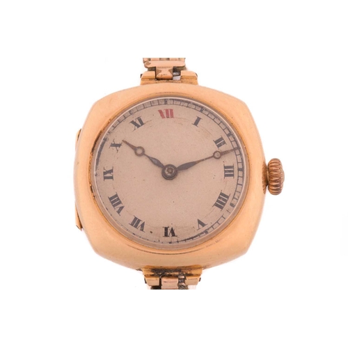 101 - Two shell cameo brooches and a ladies wristwatch, the watch stamped '375' to case back, with strap m... 
