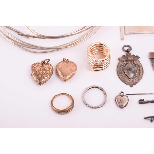 106 - A collection of miscellaneous silver and white metal items, including a hallmarked silver medal on a... 