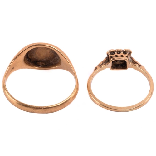 113 - Three items of jewellery; a diamond cluster ring, the square cluster set with brilliant cut and sing... 