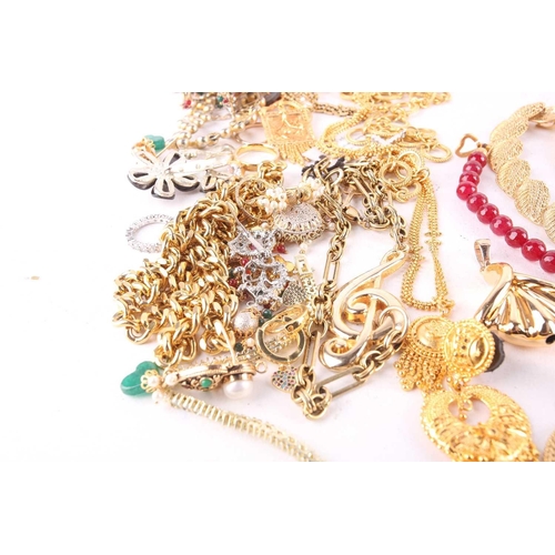 115 - A large quantity of assorted base metal jewellery, including examples of yellow-toned necklaces, ban... 