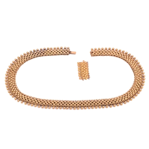 118 - A panther link necklace with a beaded edge, fastens with a concealed tongue clasp, together with ext... 