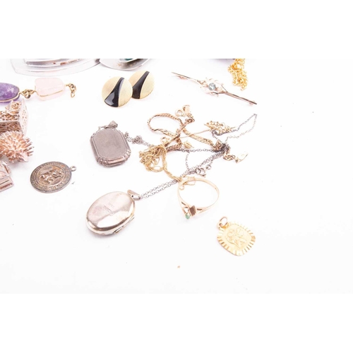 30 - A small collection of 9ct jewellery, a number of silver items and other costume jewellery; including... 