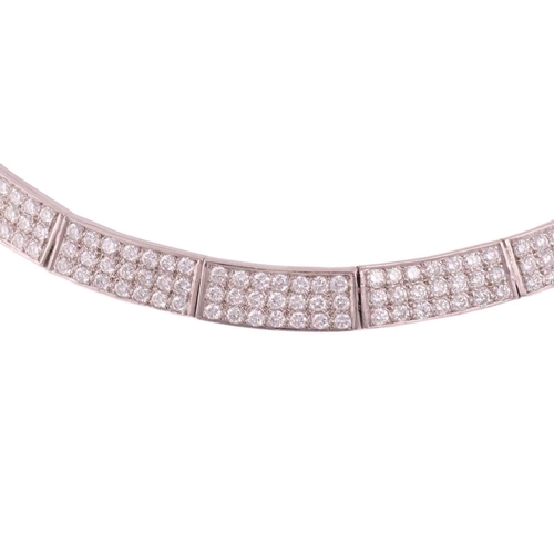 45 - A diamond-set collar necklace, comprising articulated bar link segments, seven of the panels pavé-se... 