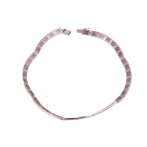 45 - A diamond-set collar necklace, comprising articulated bar link segments, seven of the panels pavé-se... 