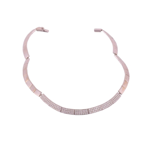 45 - A diamond-set collar necklace, comprising articulated bar link segments, seven of the panels pavé-se... 