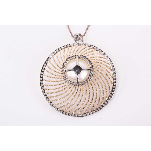 61 - A silver and silver gilt necklace with earrings and ring en suite; of swirling rope twist wirework d... 