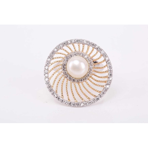 61 - A silver and silver gilt necklace with earrings and ring en suite; of swirling rope twist wirework d... 